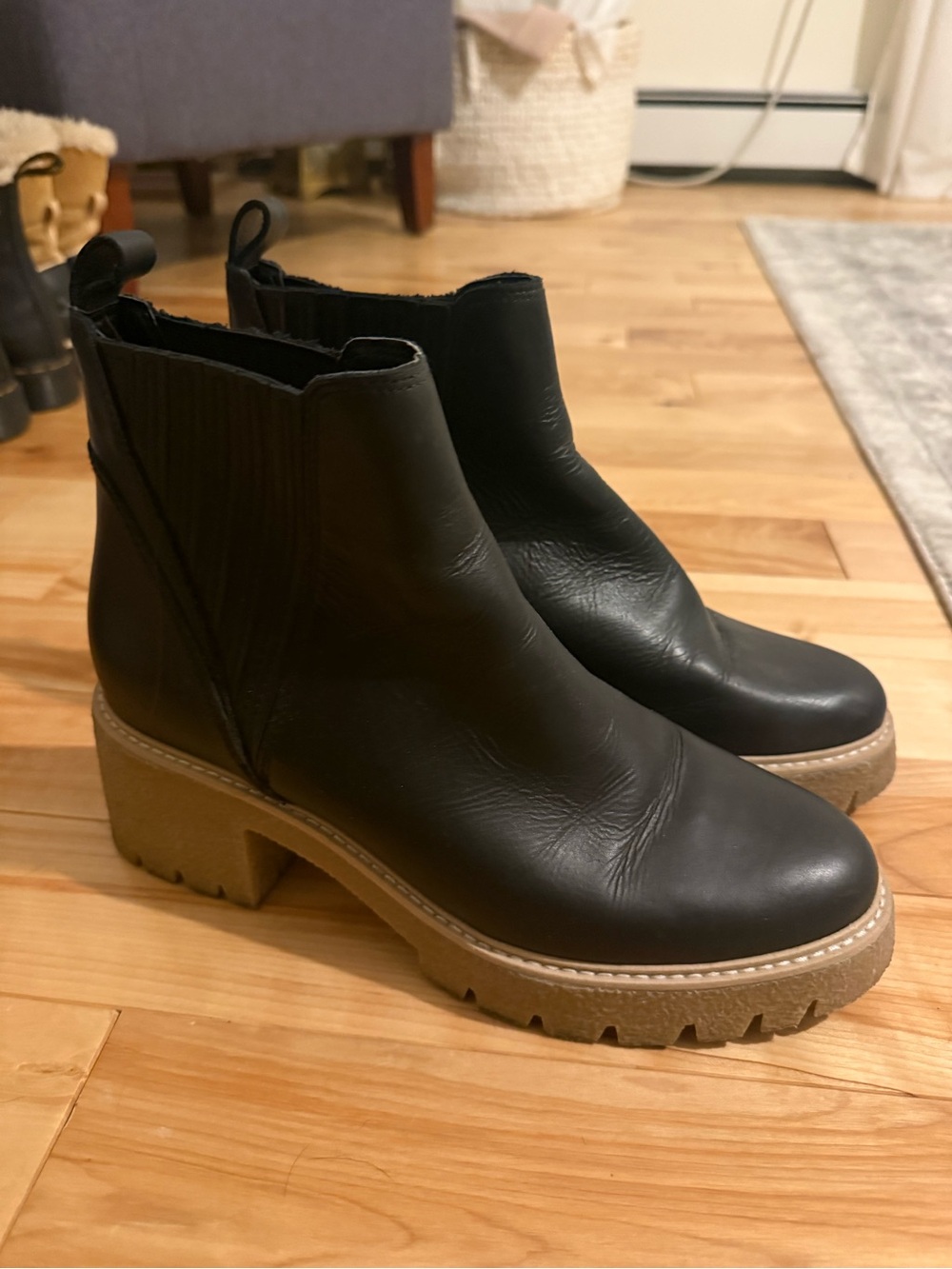 Dolce Vita Black Leather Chelsea Platform Ankle Boots